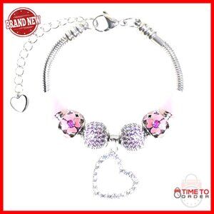 Stainless Steel Charm Bracelet with Birthstone Charms, Adjustable 6.3 Inches